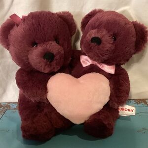 Aurora Valentine Bears Pink and Dark Burgandy Girland Boy 10” Super Soft
